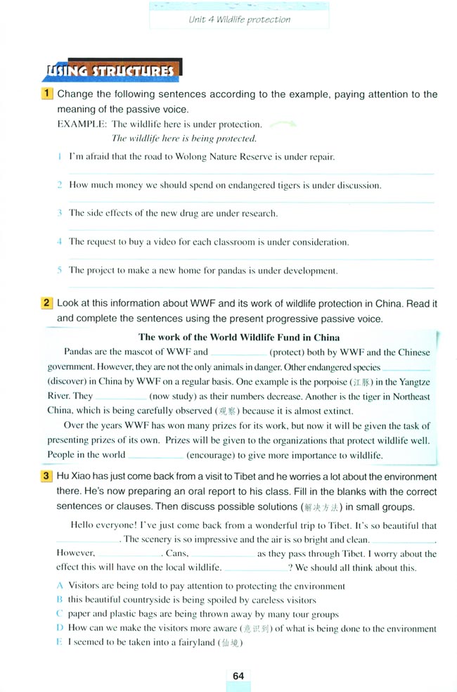 Unit 4 Wildlife protection(第64页)
