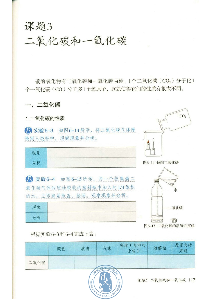 课题3 二氧化碳和一氧化碳(第117页)