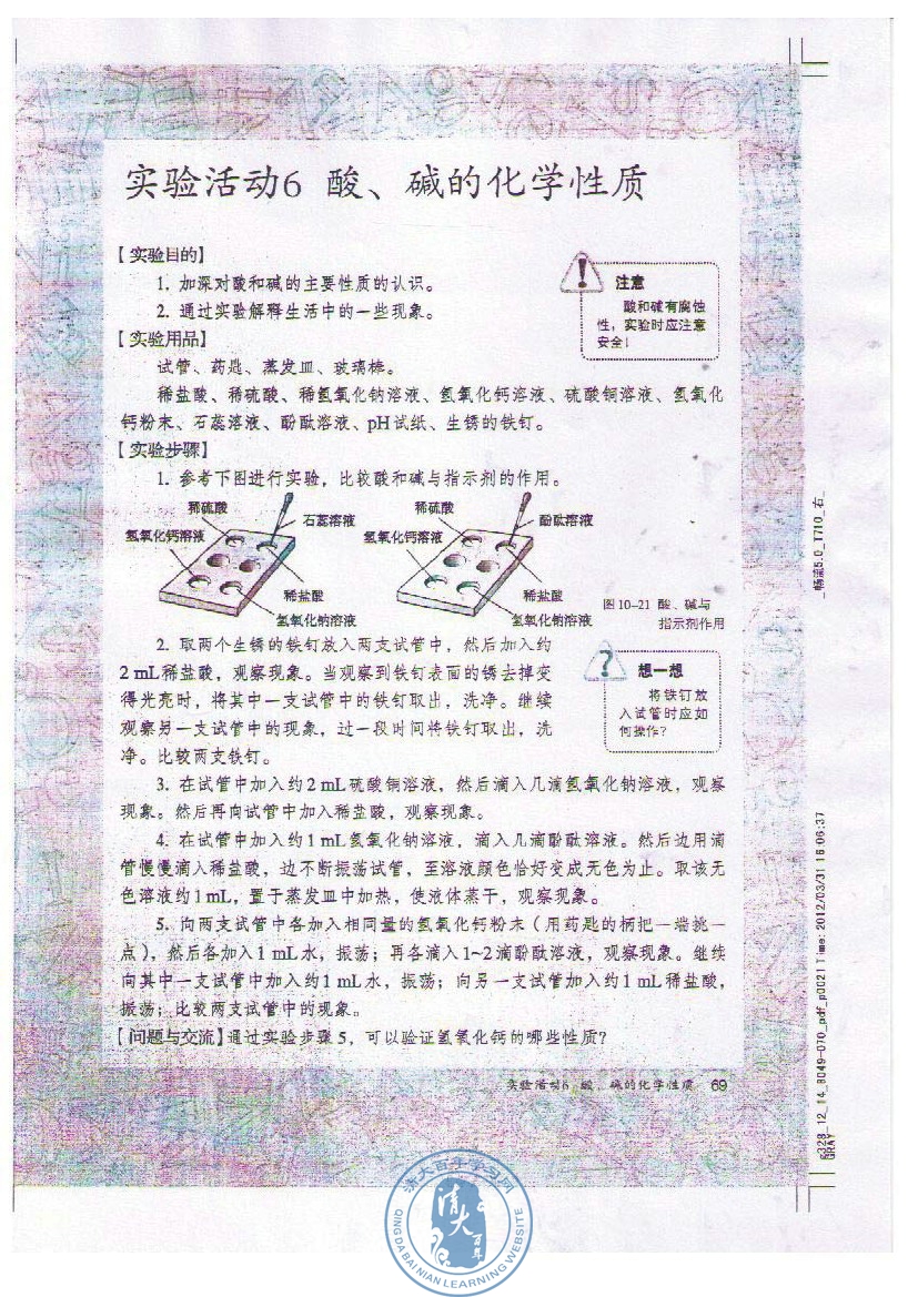 实验活动6 酸、碱的化学性质(第69页)
