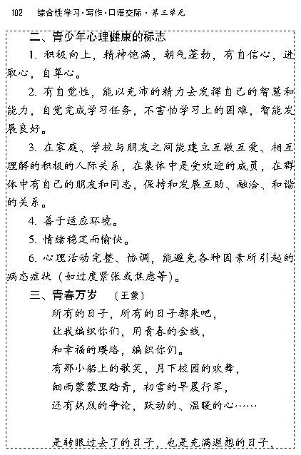 综合性学习.写作.口语交际青春随想(第101页)