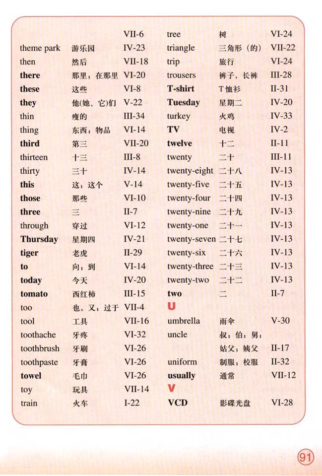 Vocabulary（词汇表）(第91页)