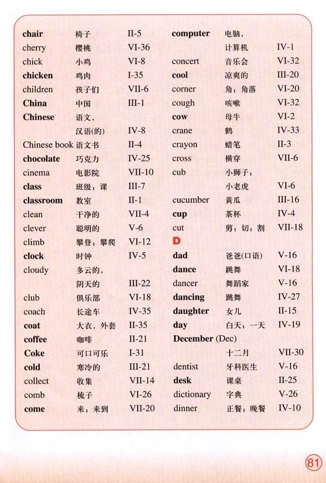 Vocabulary（词汇表）(第81页)