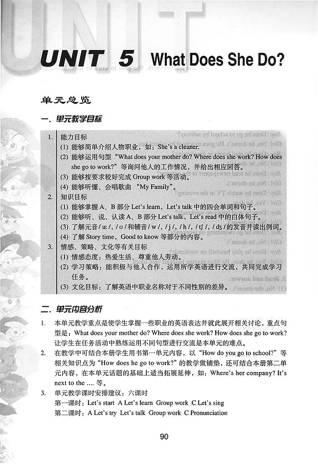 PEP小学六年级英语上册教师教学用书Unit5单元总览一 单元教学目标二 单元内容分析