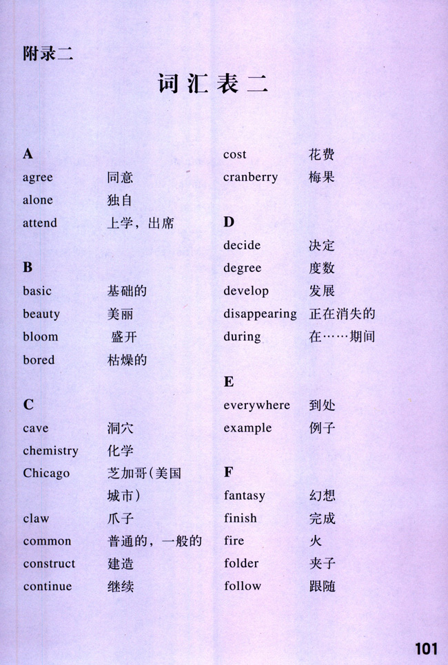 附录二 词汇表二(第100页)
