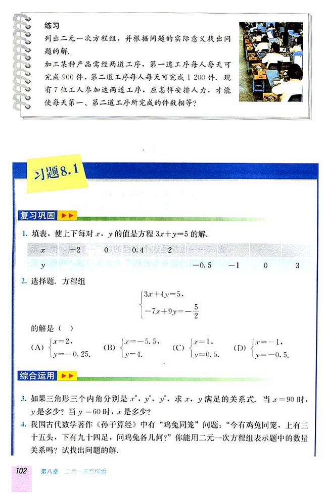 8.1 二元一次方程组(第101页)