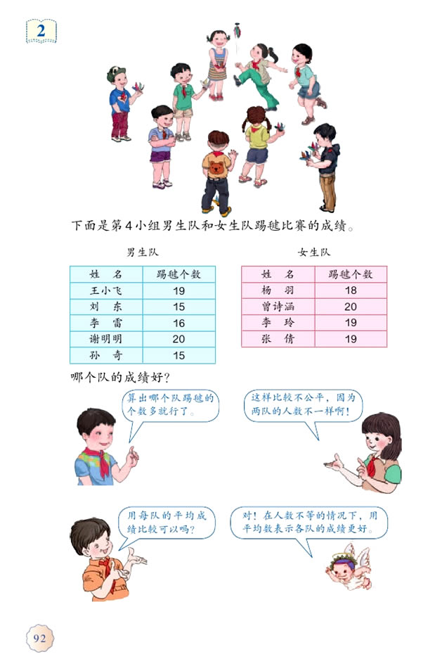 8 平均数与条形统计图(第92页)