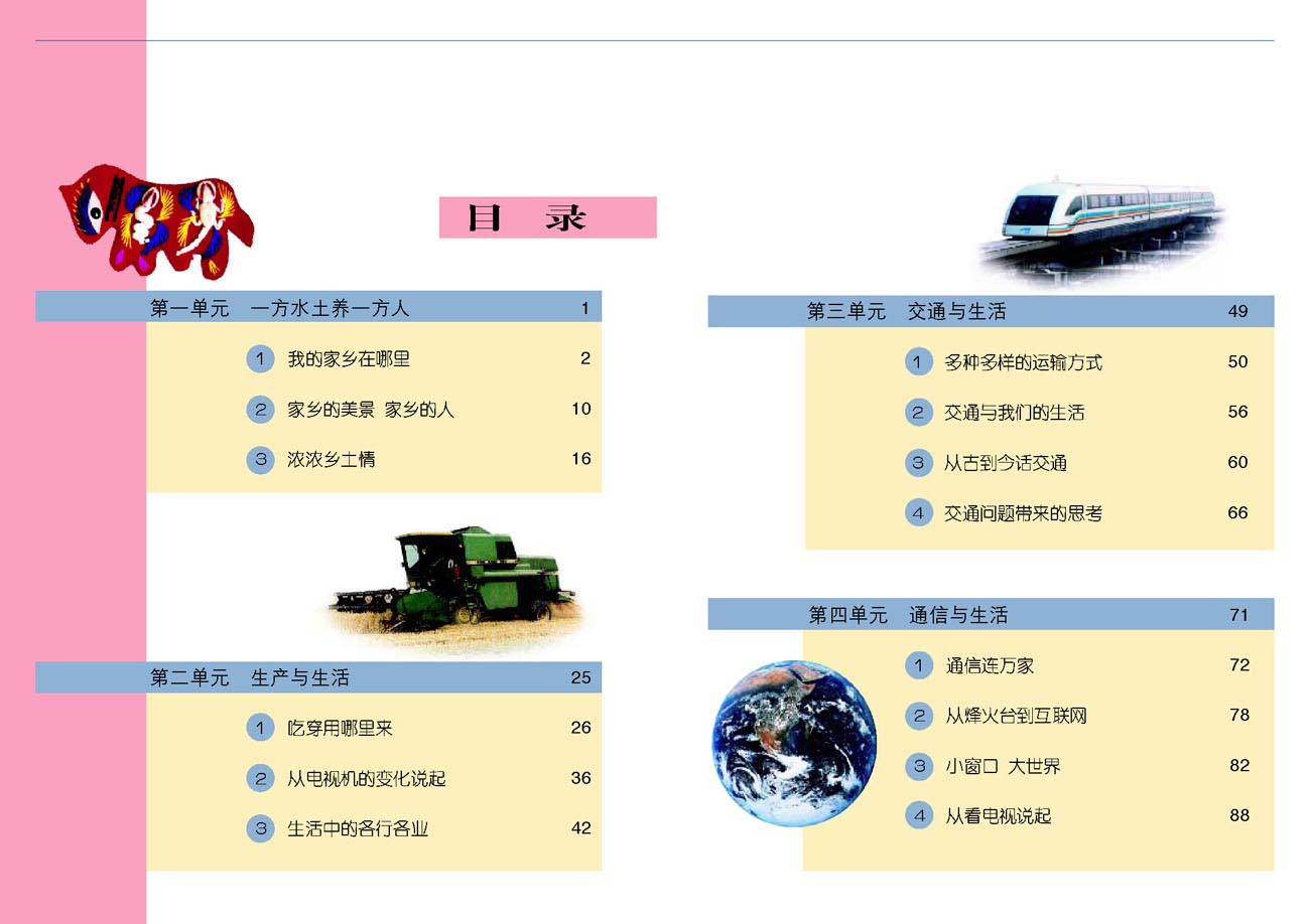 小学四年级品德与生活下册目录