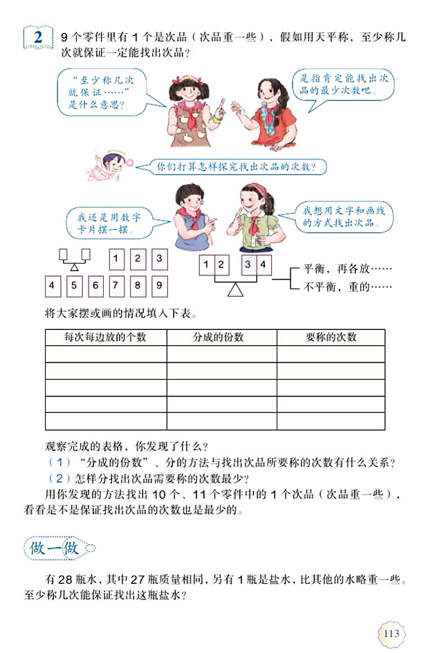 8 数学广角──找次品(第113页)