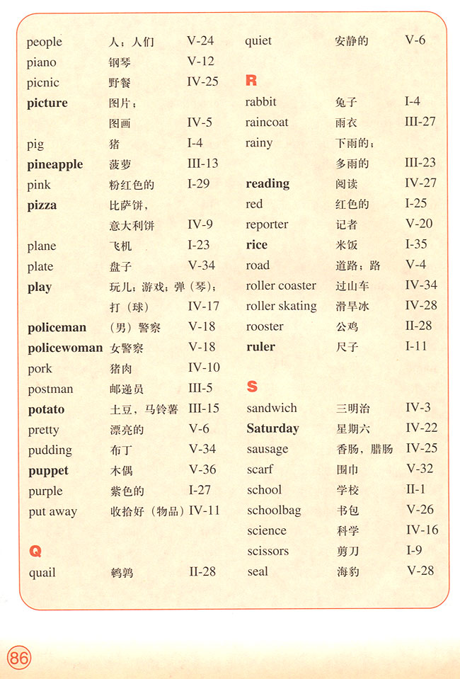 Vocabulary（总词汇表）(第86页)